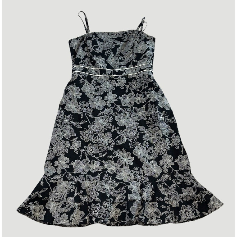 Loft Size 10 Sleeveless Floral Midi Dress Classic Black White Removable Straps